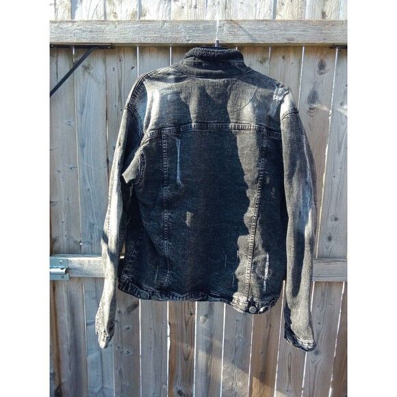 FWRD Denim Jean Jacket Black Distressed Ripped Size XL - Picture 5 of 11